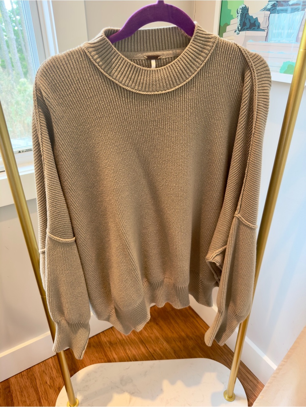 Free People Oversized Crewneck Sweater in Taupe